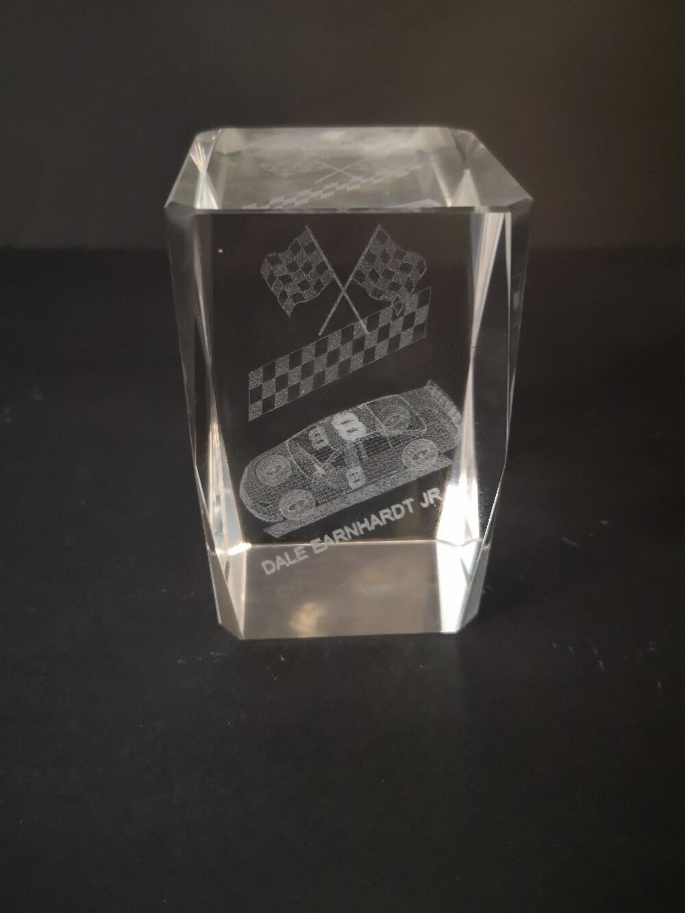 Crystal Glass 3D Laser Etched Paperweight w/ Dale Earnhardt Jr. Name 3"